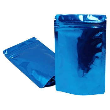 100pc Sjajna Plava Aluminijska Folija Zip Lock Stand Up Bag Heat Self Seal Reclosable Recyclable Doypack Paketa Za hranu Grah i Čaj u pakiranju Doypack