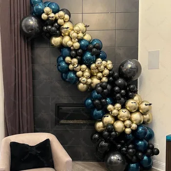 104 kom. Skup balona od crnog zlata s vijenac i luk, Dvostruka Retro-zeleni balon dekoracije za rođendan, svadbene zurke, Pribor Globos
