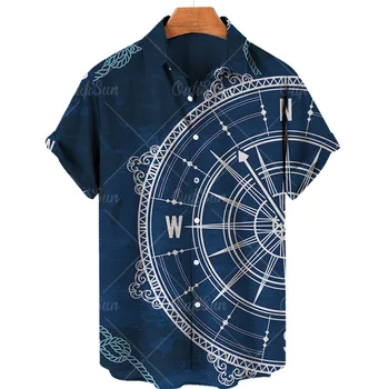 2023 Jedrenje Kompas Muške Košulje Ljetna Moda Havajske Košulje Kratkih Rukava Muške Vintage Ulični Košulje Za Muškarce Top Muška Odjeća