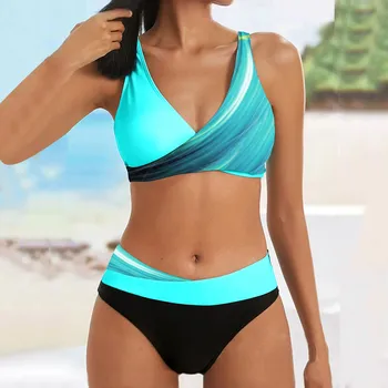 2023 Ženski kupaći kostim plave setove bikini s V-izrez i procvat po cijeloj površini, kupaći kostim iz dva dijela, ženska plaža odjeća, kupaći kostim Biquinis Feminino