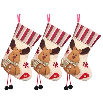 3 Pakiranje božićnih čarapa Djed Mraz Snjegović i Sjeverni jelen za uređenje božićni domjenak