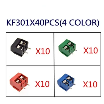 40 kom./LOT KF301-2P KF301-5.0-2P vijak KF301 2Pin 5.0 mm Ravno штыревой blok vijka pcb 4 boje crna/crvena /zelena /plava