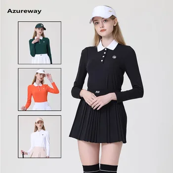 Azureway, Jesenje Ženske košulje za golf dugi rukav, Suptilne vježbe, majice na zakopčane Sprijeda, Zimska Ženska Soft bluza za golf u patchwork stilu S-2XL