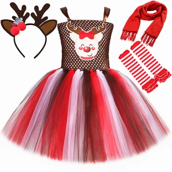 Božićni kostim jelena za djevojčice, odjeću za božićni domjenak, dječja Božićna haljina-kutiju s uzorkom lane iz crtića Rudolf, odjeća