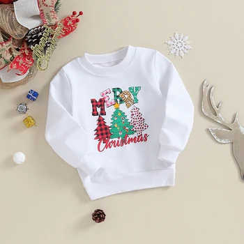 Božićni свитшоты za djevojčice i dječake s буквенным po cijeloj površini Božićnog drvca, majice s dugim rukavima, jesensko-zimska odjeća
