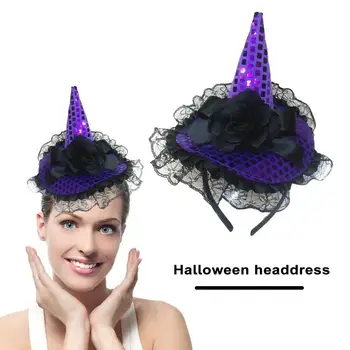 Cvjetne čipke povez za glavu za djevojčice-vještica U Halloween, šešir, obruč za kosu, Rekvizite za Маскарадной zurke, Smiješno odijelo na Halloween, pribor za kosu