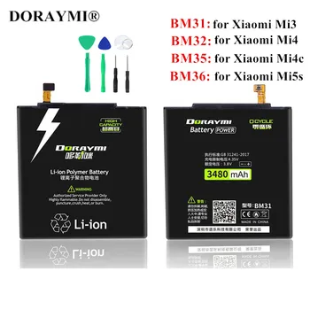 DORAYMI BM31 BM32 BM35 BM36 Baterija za Xiaomi Mi 3 4 4C 5S Mi3 Mi4 Mi4C Mi5S Rezervne Baterije Za telefone Bateria + Alata