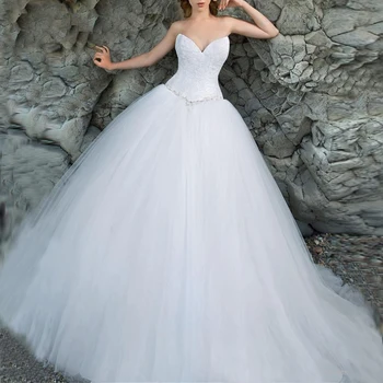 Dubok izrez сердечком, čipke top, bijele čipke i lopta haljina, vjenčanica, расшитое perle, linija struka, vjenčanicu princeze
