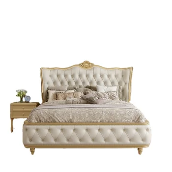 Francuski Light Luksuzna Moderna Jednostavna kraljevski krevet od masiva trešnje, Kremastu krevet Wind Princess U mekom pakiranju, Vjenčanje krevet