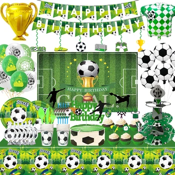 Fudbalski ukras na Rođendan, potrepštine za zabave, posuđe, pozadina, jednokratne papirnate čaše, Tanjuri, Salvete, Banneri, baloni za dijete