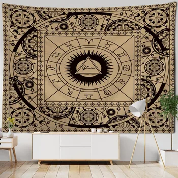 Geometrijski umjetnički tapiserija Constellation, tapiserija mandala, Tarot karta sunca i Mjeseca, tkanina za vješanje na zid u stilu hipi, ukras za dom