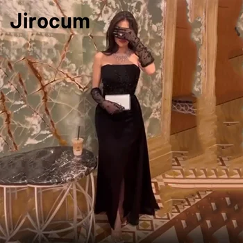 Haljina za prom Jirocum Sirena, ženske saten haljine za zabave, bez naramenica, crna rez sa strane, izvezen perle, 2024 Nove haljine za posebne prigode