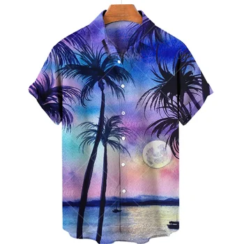 Havajski Majica Za Muškarce, Ljeto Plaža Majicu S 3D Ispis Kokos Palme I Kratkim rukavima, Funky Prozračna Muška Odjeća, Šarene...