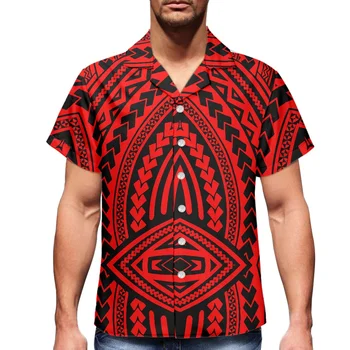 HYCOOL Polinezijski Plemenske Самоанские Crvene Majice S po cijeloj površini Za Muškarce, Kubanski Ovratnik Na Zakopčane, Havajski Plaža Odjeća, Košulja Po Mjeri, Muška Odjeća