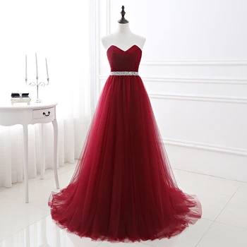 Jednostavno donje večernjoj haljini boje crvenog vina, večernje haljine od tila, izrez u obliku srca, расшитое sequined haljina za prom, расшитое perle