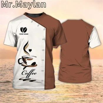 Kava majice sa 3D ispis, košulja barista, Kava majica na red, Uniforma za kafić, majice za muškarce, žene, vanjska odjeća, t-shirt Unisex