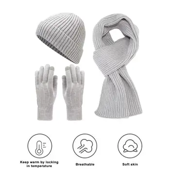 Komplet tople zimske opreme od 3 predmeta, ženska zimska kapa-bini, dugi šal, rukavice za touch screen, set običan pribor za hladnog vremena