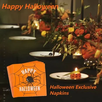 Krpu za party na Noć vještica, dekoracija stola za Halloween, Zabavna tkanina u obliku pauka, ukras za Noć vještica, 3 pakiranje orange papirne maramice