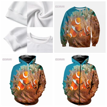 LIASOSO Nova Moda Posvuda Tiskano Podvodni svijet Majica sa ribe-Klauna Za Muškarce I Žene Majica Sa kapuljačom na munje, Pulover Okruglog Izreza, Vanjska Odjeća