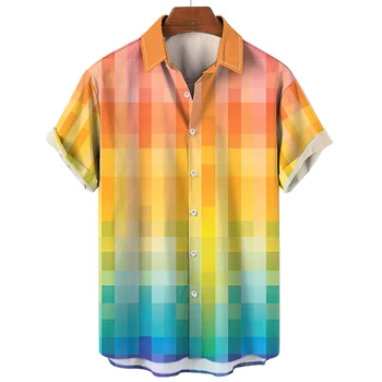 Ljetna muška košulja, muški top s 3D ispis u kavezu, Kolor mozaik, Muške casual majica s igle, moderan muška majica