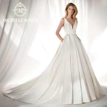 Loptu haljina Michelle Royce, vjenčanice za žene, Luk 2024, Jednostavne бретельки, Атласное vjenčanicu u stilu Empire, Vestidos De Novia