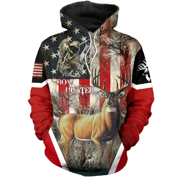 lovac na jelene, Nacionalna zastava, muške veste s 3D ispis, modne jesenske hoodies u stilu харадзюку, vanjska odjeća sudadera hombre