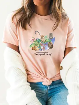 Majica kratkih rukava i po cijeloj površini, Summer top, Basic ženska t-shirt Mačka Lovely Sweet, trend 90-ih, Modna odjeća, grafički majice