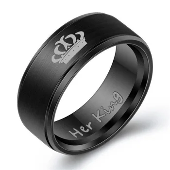 Moderan prstenovi od nehrđajućeg čelika, Black Crown, Njen Kralj, Njegova Kraljica, Ukras za parove, Godišnjicu, Pokloni za Valentinovo