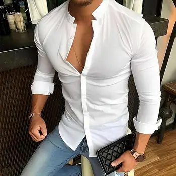 Muška košulja dugih rukava, muška košulja, moderan muška majica sa стоячим ovratnik, приталенная košulja od meke prozračna tkanina za službene poslovnog ureda