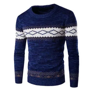 Muške casual džemper, muški приталенный džemper s geometrijskim po cijeloj površini, muški džemper u etničkom stilu, toplo приталенный dres za jesen/zimu