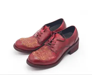 Muške cipele od выстиранной kože ručne izrade s visokim берцем, muške cipele čipka-up, 100% prirodna koža, službeni poslovne cipele bordo-crvena boja za muškarce