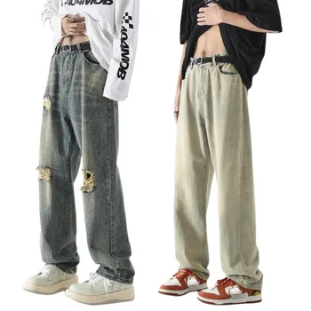 Muške traperice u retro stilu, izravni slobodni traper hlače, ulica široke hlače, vanjska odjeća