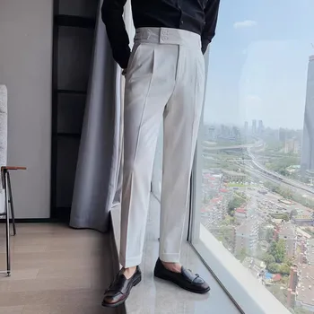 Muško odijelo u britanskom stilu sa visokim strukom Modni svakodnevne poslovne hlače Gospodski temperament Office socijalne hlače