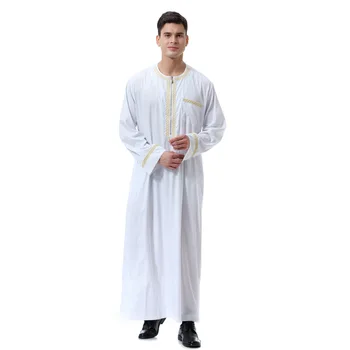 Nova Muslimanska Muška Moda Saudijska Arabija S Okruglog Izreza Dubai Abaja Pakistan Haljina Kratkih Rukava Kaftan za Muškarce Vez Djellaba