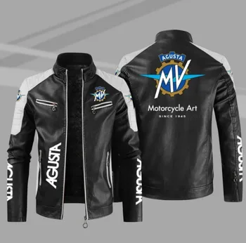 Nova muška jakna od umjetne kože s logotipom MV Agusta, мотоциклетная jakna, muške kožne jakne Slim Fit