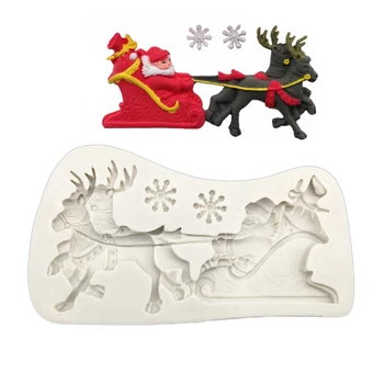 Obrazac za sanjki Djeda Mraza, silikonski kalup za шугаринга, alati za ukrašavanje torti od помадки, kalup za pečenje