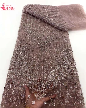 OIMG Luksuzna kvalitetan francuski cvjetne čipke tkanina s perlicama 2023, kraljevska cvjetne čipke tkanina s afričkim šljokicama najnoviji model za šivanje vjenčanica
