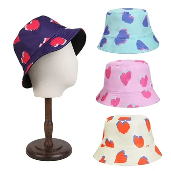 Pamuk Sunce kape za žene godišnji korejski stil univerzalna kanta šešir putovanja na otvorenom Solarno UV-zaštita, ljubav uzorak plaža kape