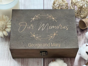Personalizirano drvena kutija, poklon za rođendan, poklon za parove, vjenčanje kutija memorije, proizveden na red Kutija s gravurama na memoriju Od prirodnog drva