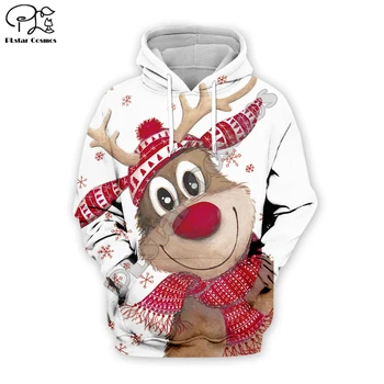 PLstar Cosmos Božićni pulover s Djeda Mraza i životinjama, sportski kostim u stilu Харадзюку, Šarene smiješno casual pulover s 3D ispis za muškarce/žene, majica R12