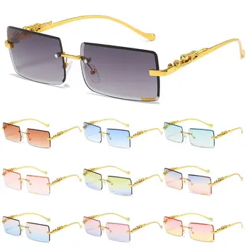 Pravokutni sunčane naočale u obliku metalne gepard, trendy boji sunčane naočale Y2K Shades Ocean Objektiv za žene i muškarce