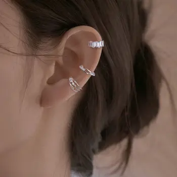 Prilagodljiva geometrija, srebrna boja, jednostavna ženska dodatak za uši, ne прокалывающая kosti, modni nakit, naušnice u korejskom stilu