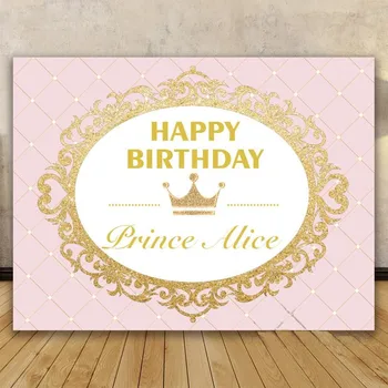 Prilagođene pozadine, fotografije Princeze sa Zlatnom Krunom, Sjajne Ružičaste Zid s cvjetnim uzorkom, Visokokvalitetna Računalni ispis, pozadine za rođendan