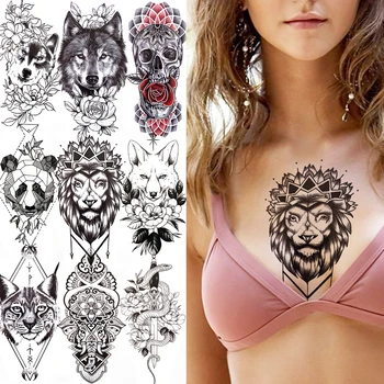 Privremena tetovaža indijskog plemena maori Za žene, Lažni životinja, Panda, Mačka, Vuk, Zmija, Tetovažu Slona, Black Tattoo Lubanje Smrti