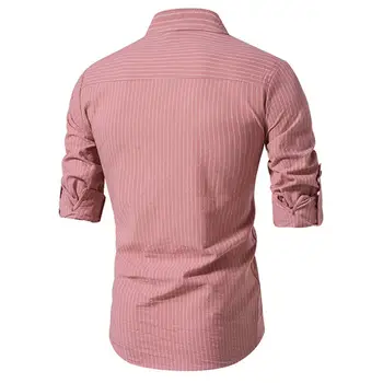 Prugasta majica sa стоячим ovratnik, moderan top sa rol-bar, приталенная muška poslovna košulja na pruge s rol-bar, izduženi za jesen
