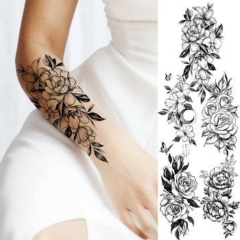 Realno Privremene tetovaže na podlaktici u obliku Cvijeta Ljiljana Za žene, odrasle, Umjetna tetovaža je u obliku Leptira sa Ružičastim Mjesec, modni Vodootporan tetovaže, Naljepnica