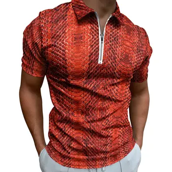 Svakodnevne majice sa po cijeloj površini crvene zmijske košulje, polo majice u retro stilu sa životinjama, zabavne majice na munje, muška odjeća s po cijeloj površini 4XL 5XL 6XL