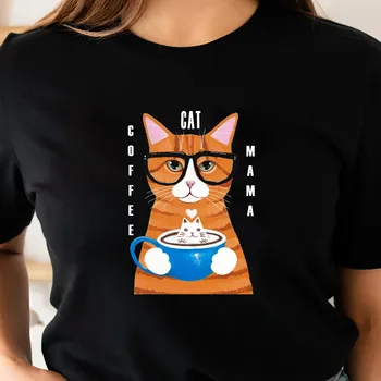 T-shirt Coffee Mačka Mama sa zabave ljubiteljima mačaka, piju i za mamu