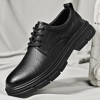 Talijanske muške casual cipele i luksuzni brand, Nova koža otporna na habanje službena cipele s debelim potplatima, trendy prozračna modeliranje cipele-oxfords