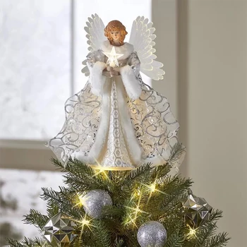 Ukras za božićno drvce-anđeo s pozadinskim osvjetljenjem, figurica sa svetlećim krilima Anđela, ukrasne tema festivala za ukrašavanje božićnog drvca u prostoru ureda